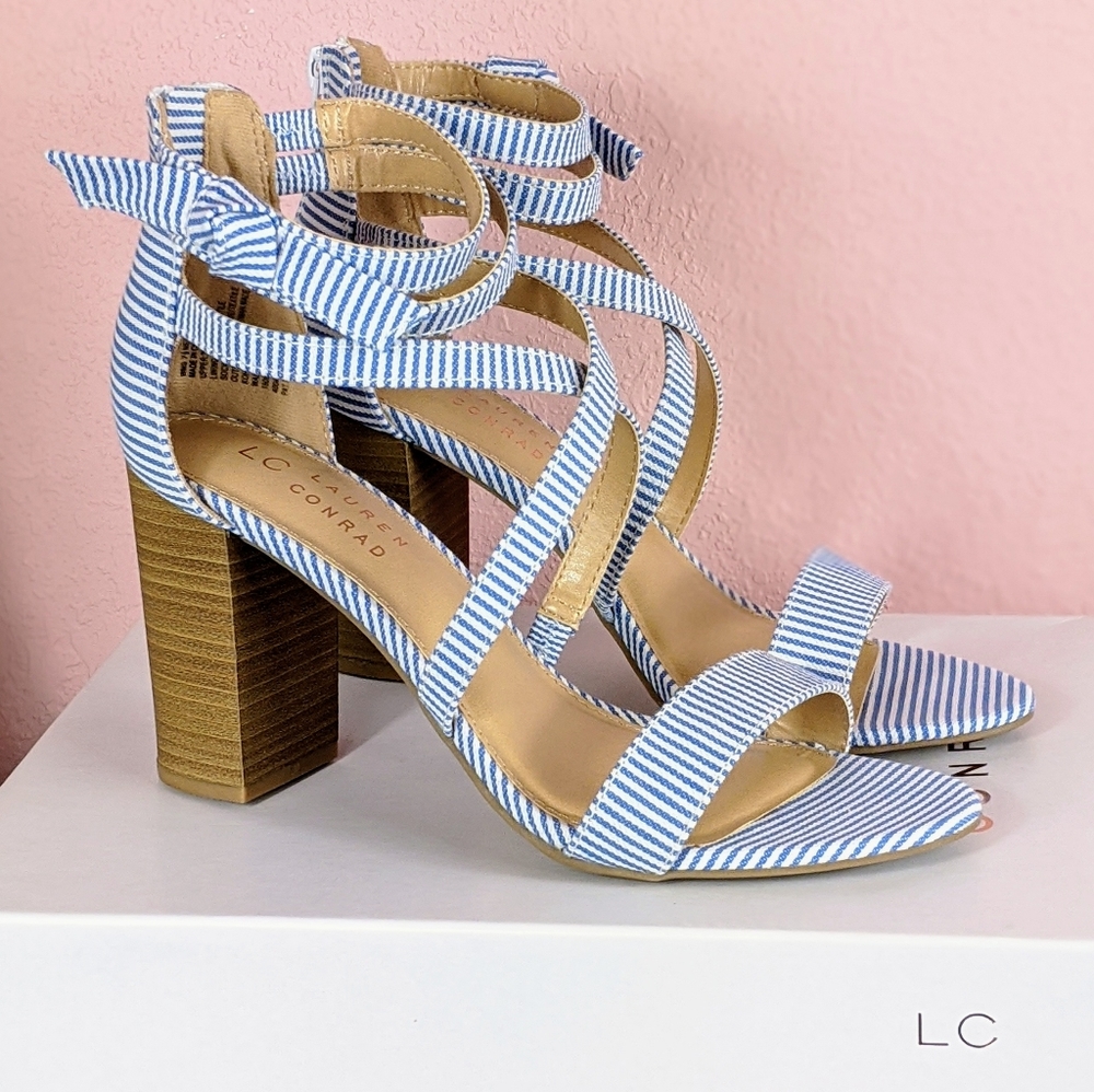 LC Striped Strappy 4" Block Heels NEW IN THE BOX